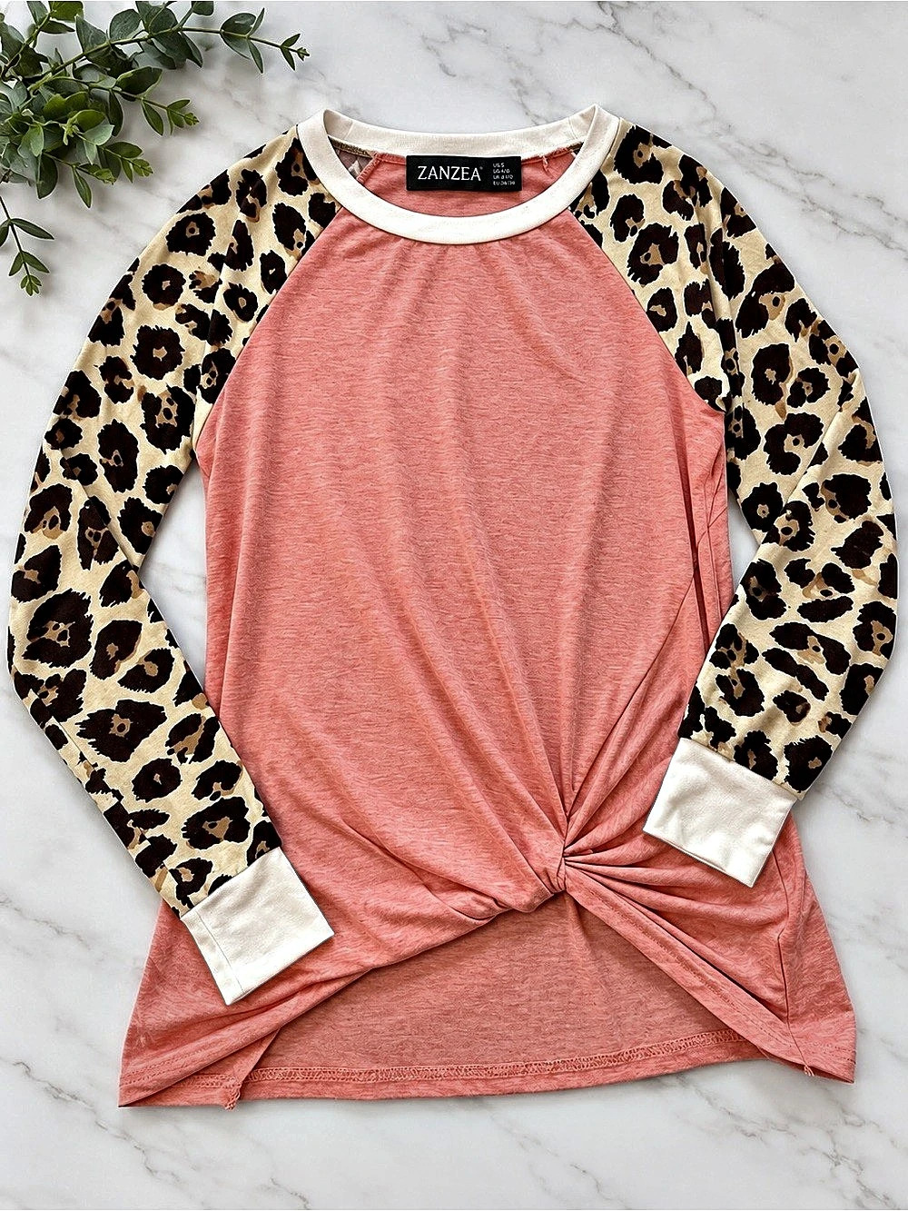 ZANZEA Leopard Print Long Sleeve Top in Pink Size Medium